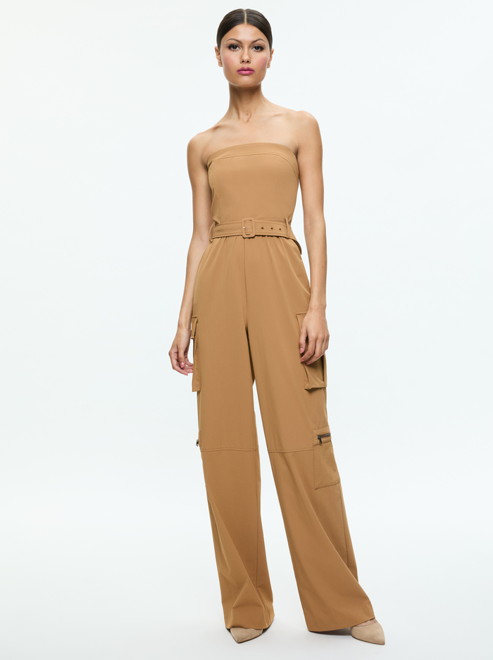 SACHIKO STRAPLESS CARGO JUMPSUIT - TAN - Alice And Olivia