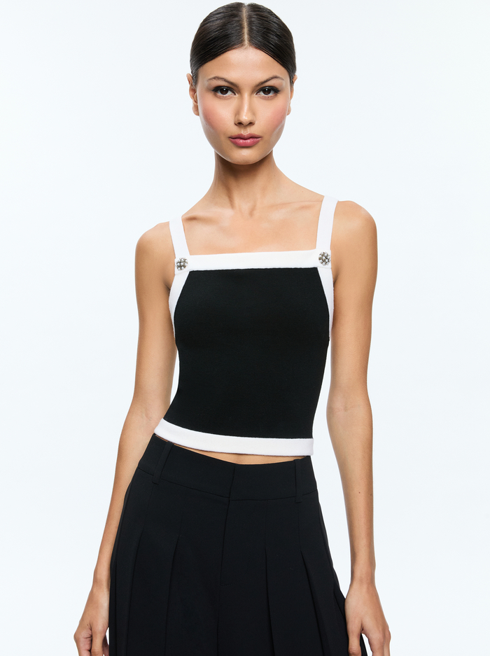 DANDI KNIT TANK - BLACK/SOFT WHITE - Alice And Olivia