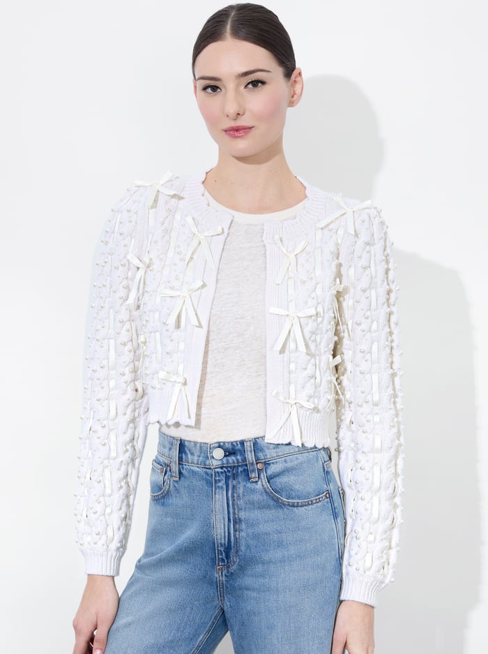 KITTY BOW CARDIGAN - SOFT WHITE - Alice And Olivia