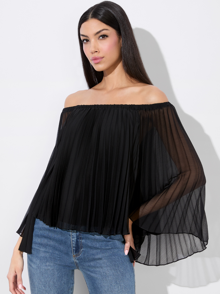 AUNDREA OFF THE SHOULDER BLOUSE - BLACK - Alice And Olivia