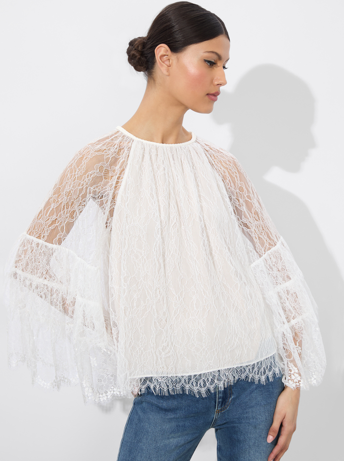 DELIA RUFFLED TUNIC TOP - OFF WHITE - Alice And Olivia