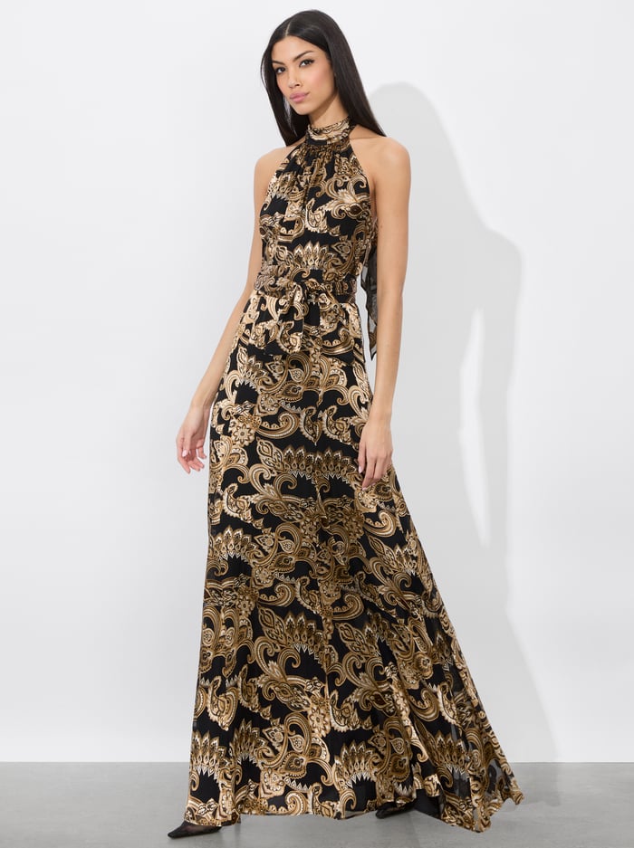 DITA MAXI DRESS - SPRING PAISLEY BLACK - Alice And Olivia