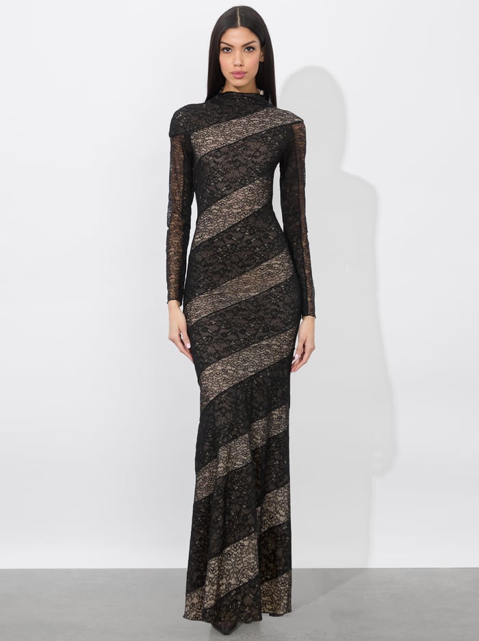 DELORA LACE PANELED DRESS - BLACK - Alice And Olivia