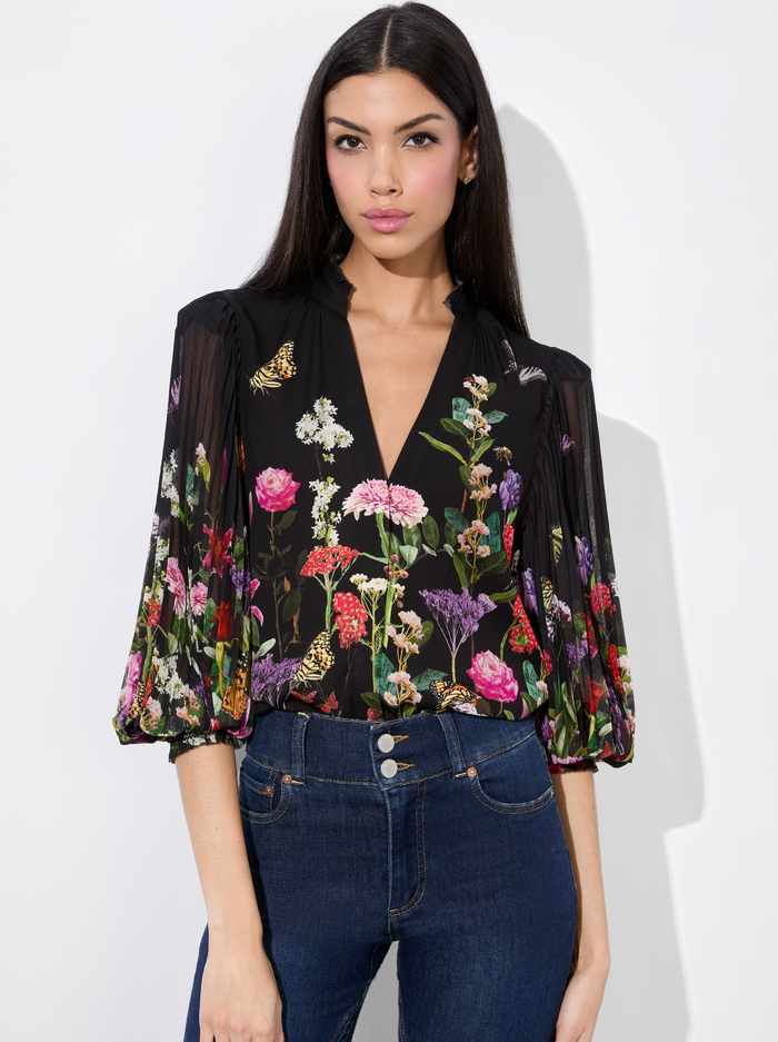 ILAN BUTTON FRONT BLOUSE - SECRET GARDEN - Alice And Olivia