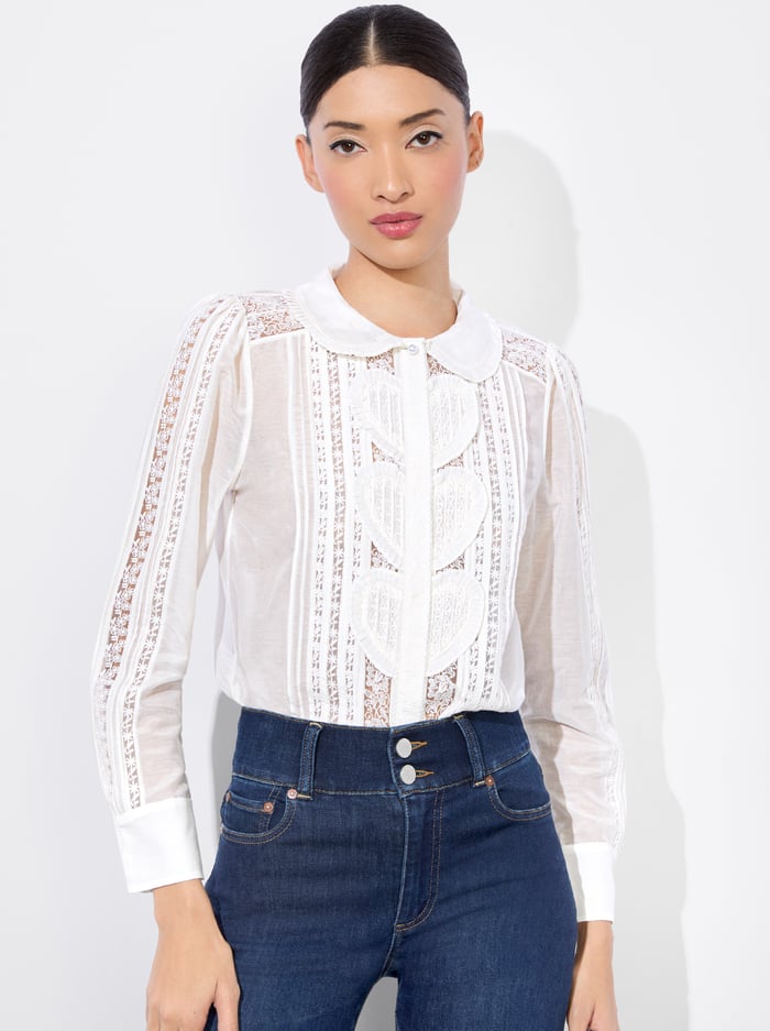 KURT MIXED MEDIA BLOUSE - OFF WHITE - Alice And Olivia