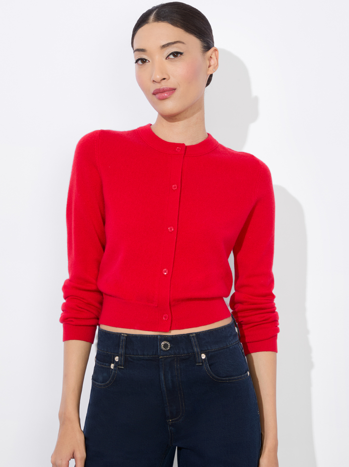 DOLLIE CASHMERE CARDIGAN - BRIGHT RUBY - Alice And Olivia