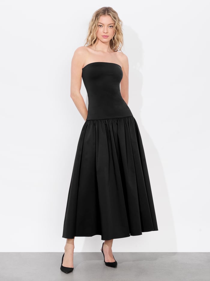 ORIANA DROP WAIST MIDI DRESS - BLACK - Alice And Olivia