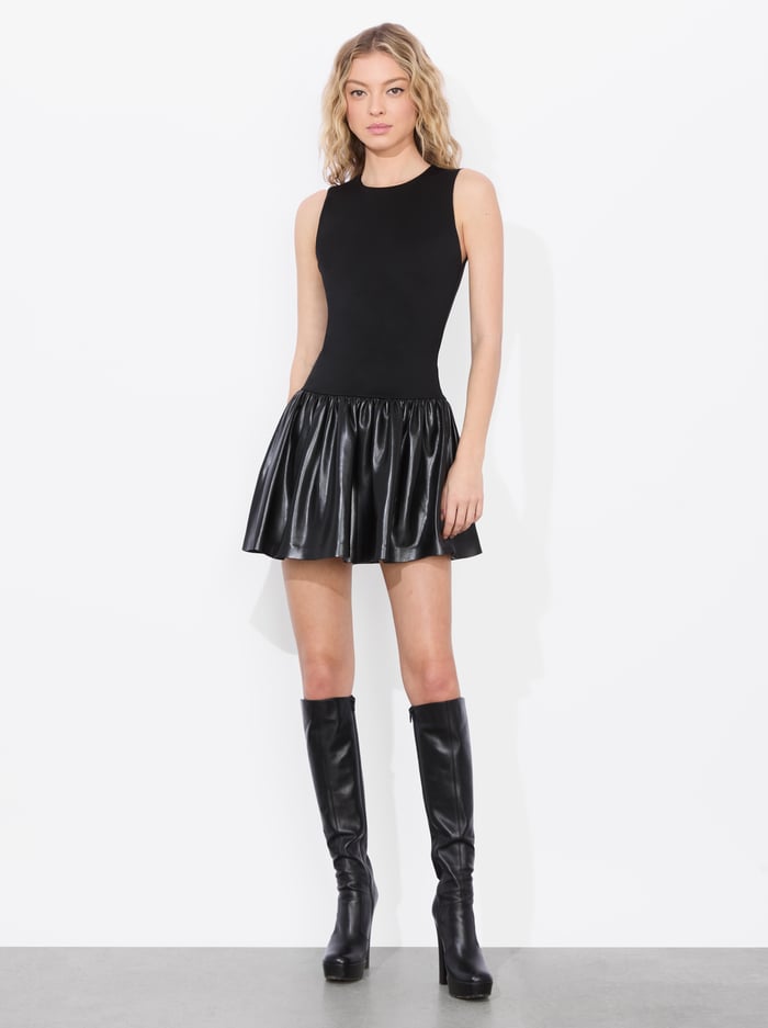 ELLA DROP WAIST MINI DRESS - BLACK - Alice And Olivia