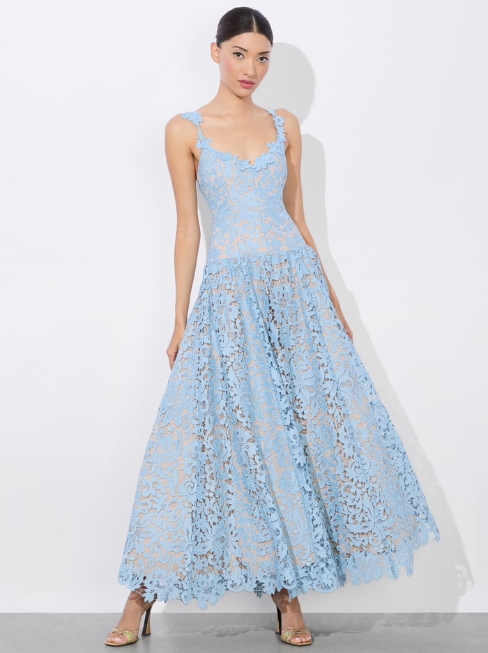 ANABELLA DROP WAIST DRESS - MINERAL BLUE - Alice And Olivia