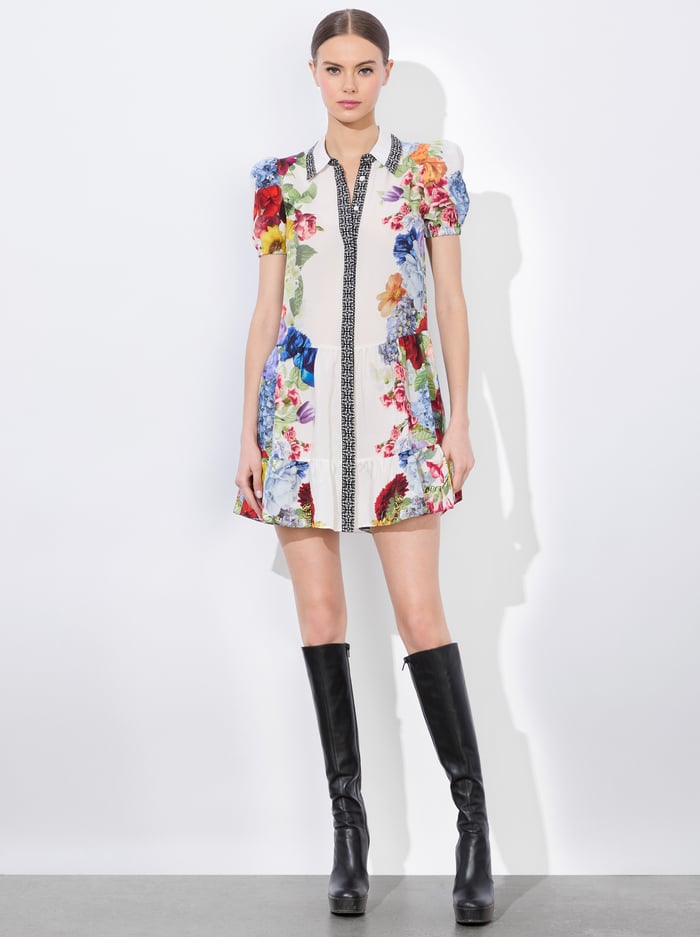 CLAIRE MINI DRESS - GARDEN BRUNCH OFF WHITE - Alice And Olivia