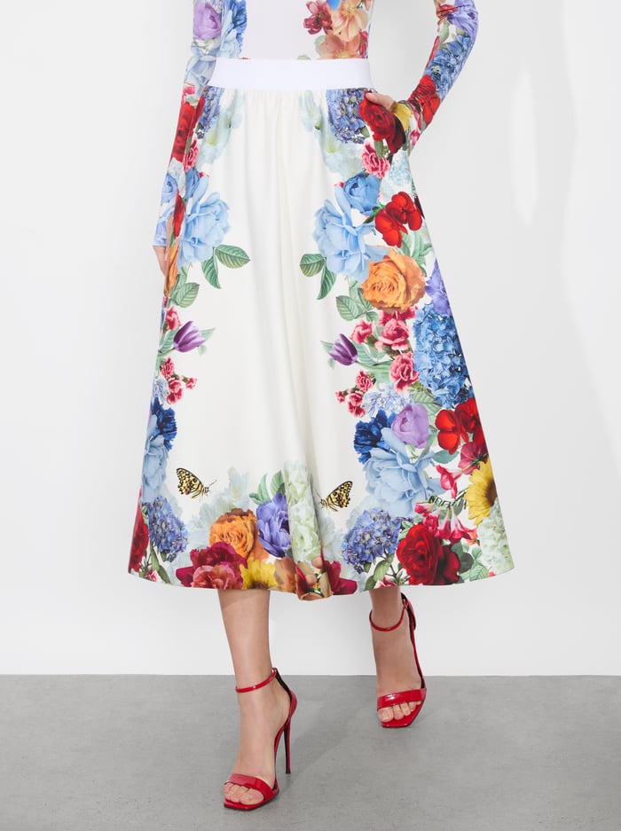 EARLA FLARE SKIRT - GARDEN BRUNCH OFF WHITE - Alice And Olivia