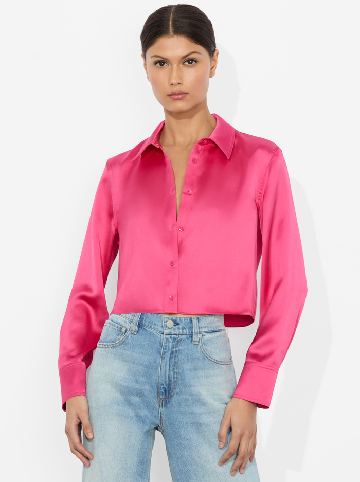 LEON CROPPED BUTTON DOWN - RASPBERRY - Alice And Olivia