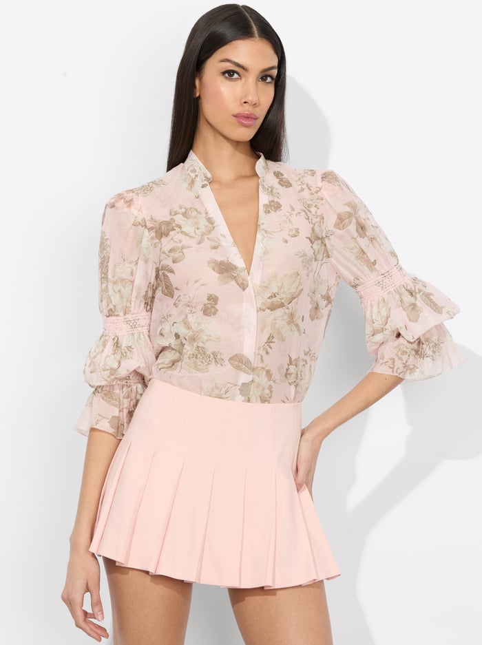 ILAN SMOCKED BLOUSE - MEADOW - Alice And Olivia