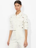 CHLOE EYELET DENIM JACKET - OFF WHITE