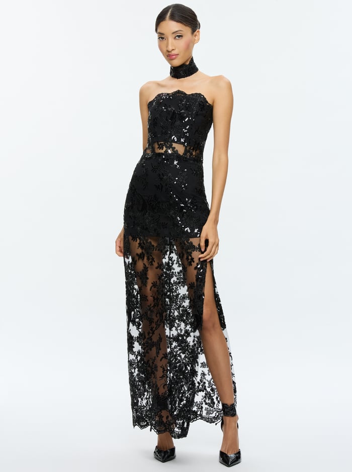 GEORGIE EMBELLISHED GOWN - BLACK - Alice And Olivia