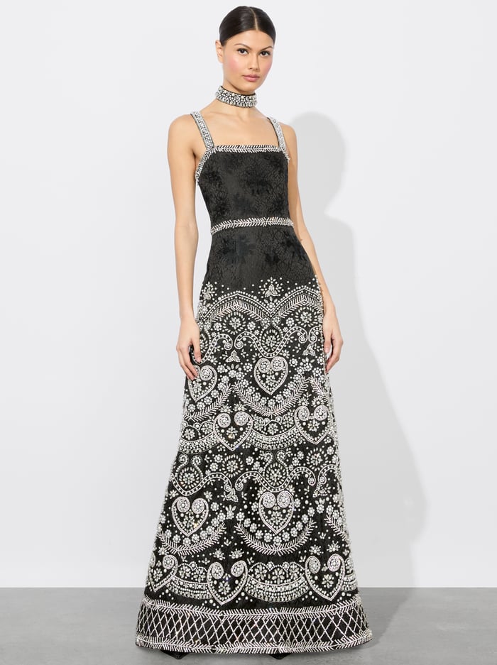 PAIGE MAXI GOWN - BLACK/MULTI - Alice And Olivia