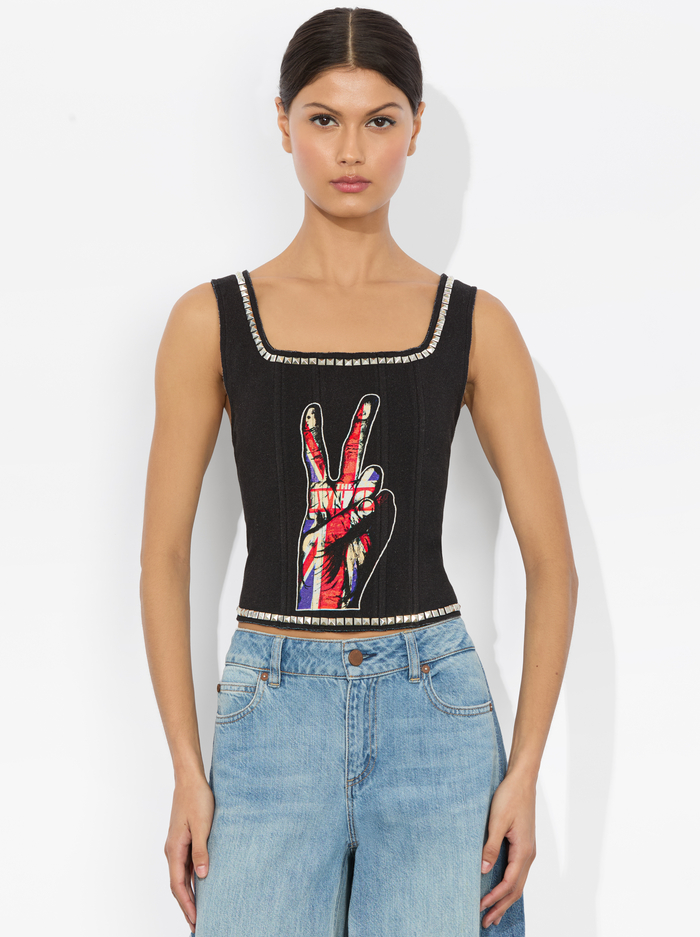 BRESLIN BAND TEE CORSET - BLACK MULTI - Alice And Olivia